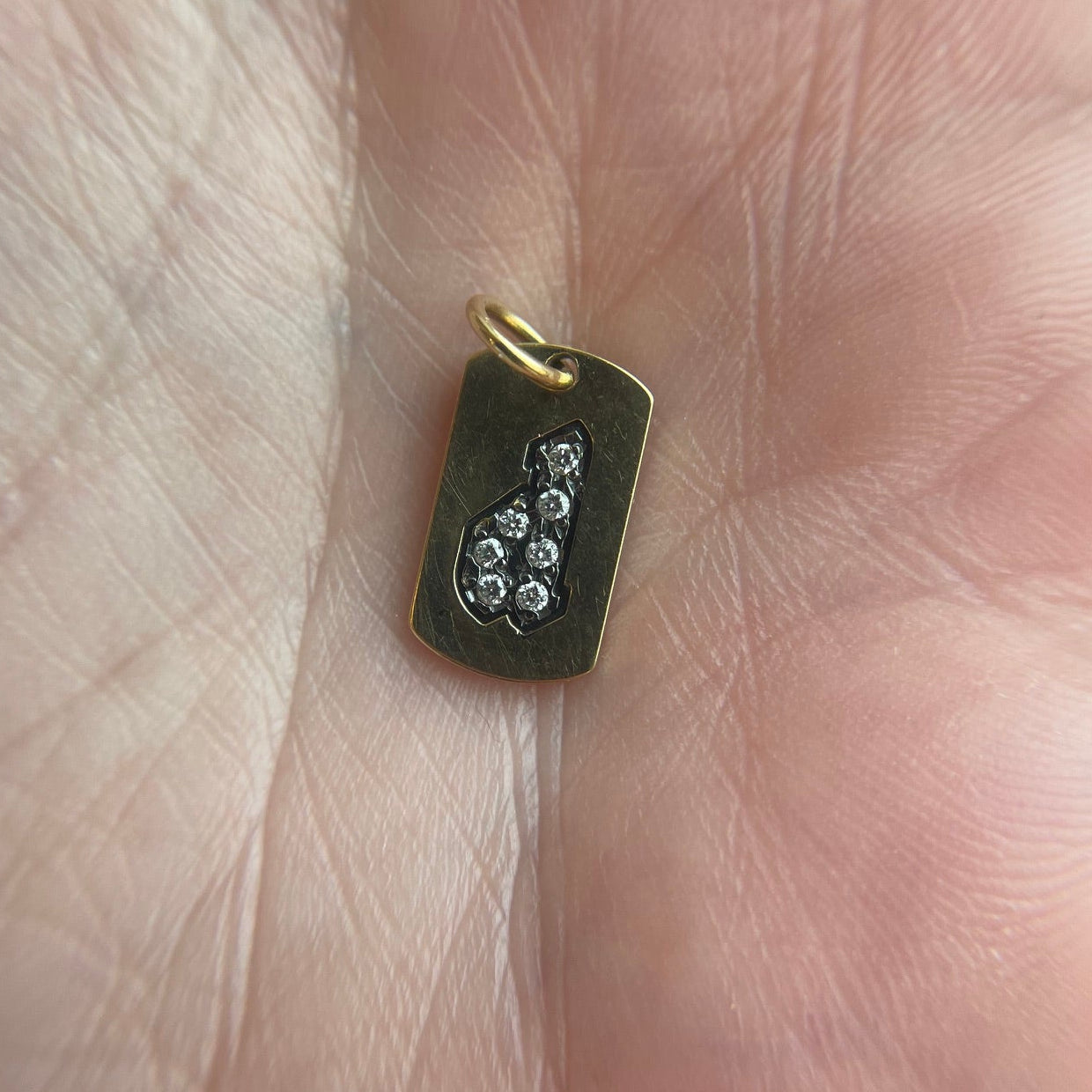 14K Yellow Gold Diamond "d" Dog Tag Charm