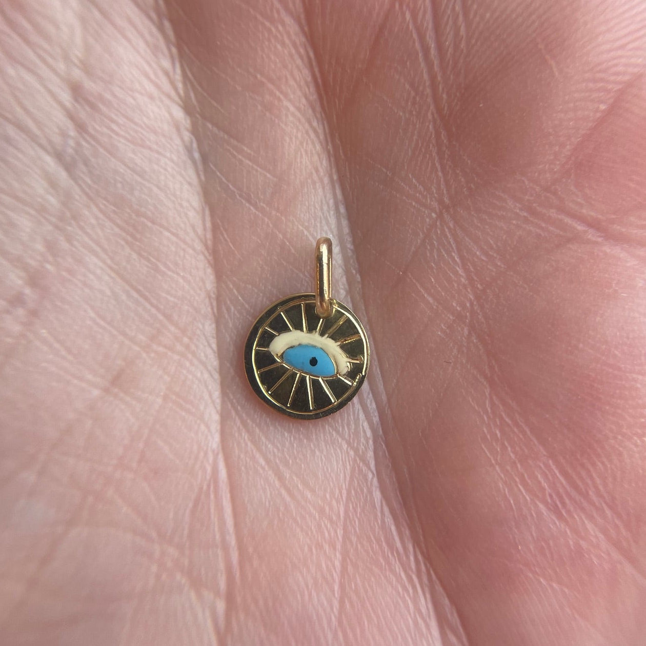 14K Yellow Gold Blue Enamel Eye Charm