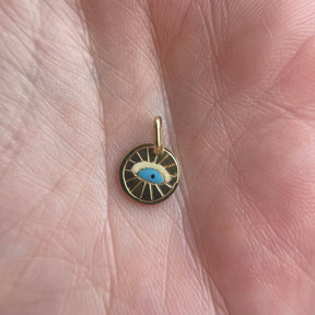 14K Yellow Gold Blue Enamel Eye Charm