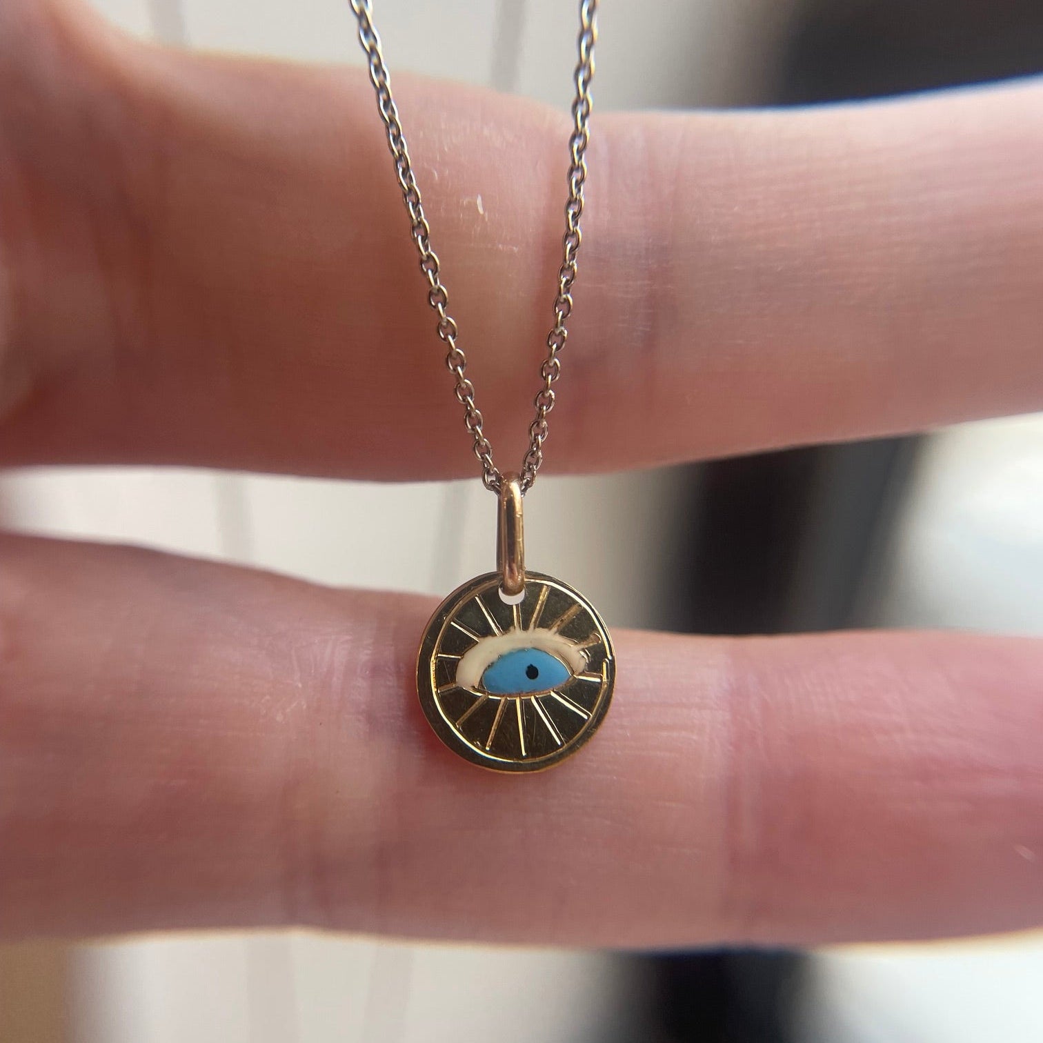 14K Yellow Gold Blue Enamel Eye Charm