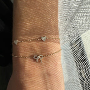 14k yellow gold diamond pave heart station bracelet