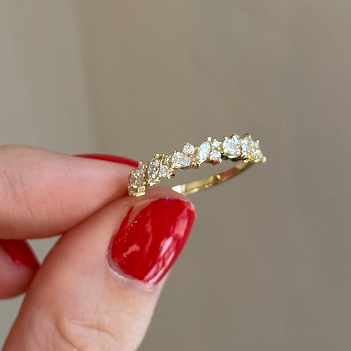 14K Yellow Gold Lab Diamond Cluster Women's Band