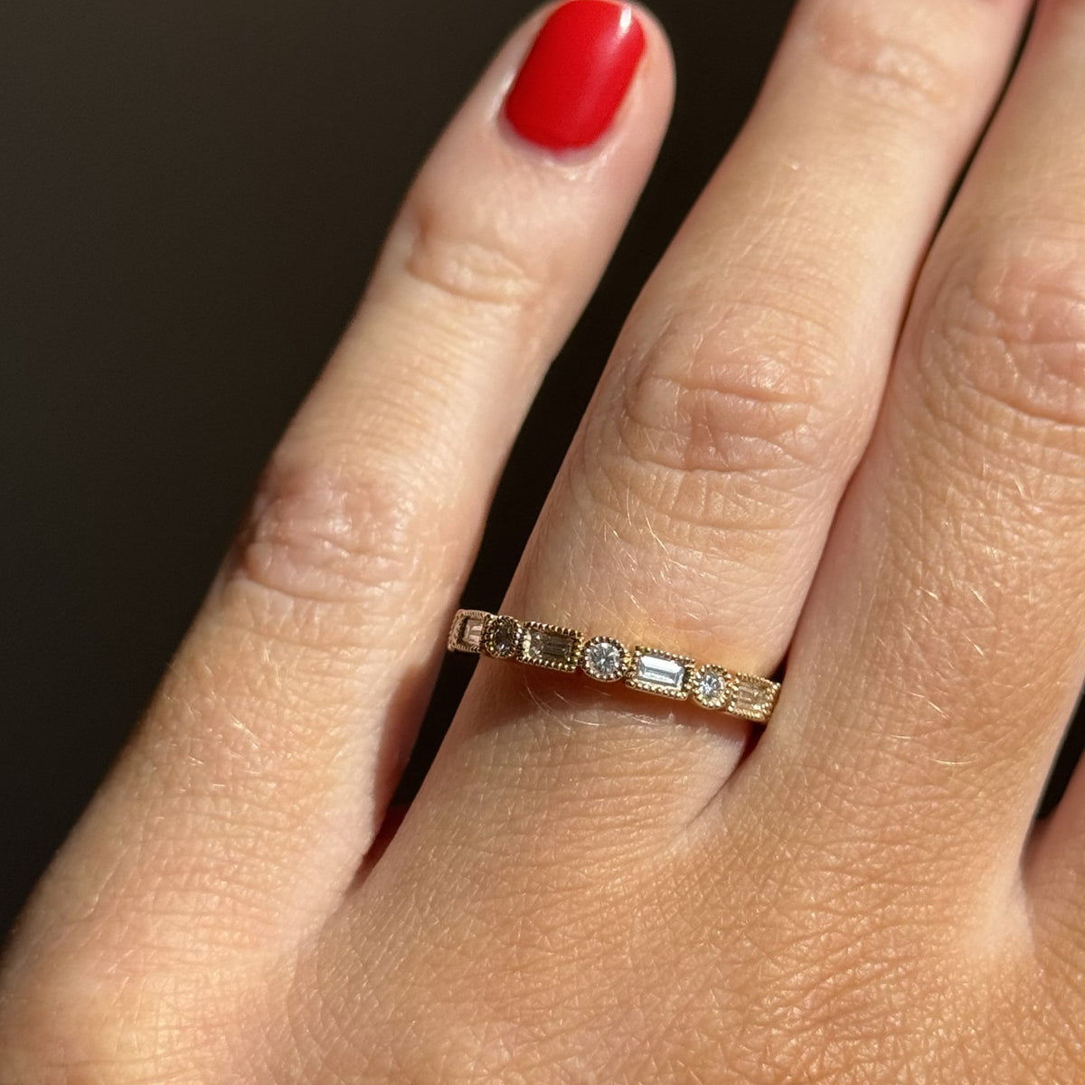 14K Gold Milgrain Diamond Women's Band
