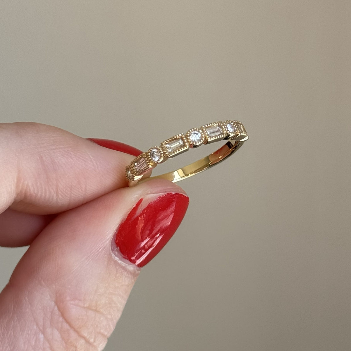14K Gold Milgrain Diamond Women's Band
