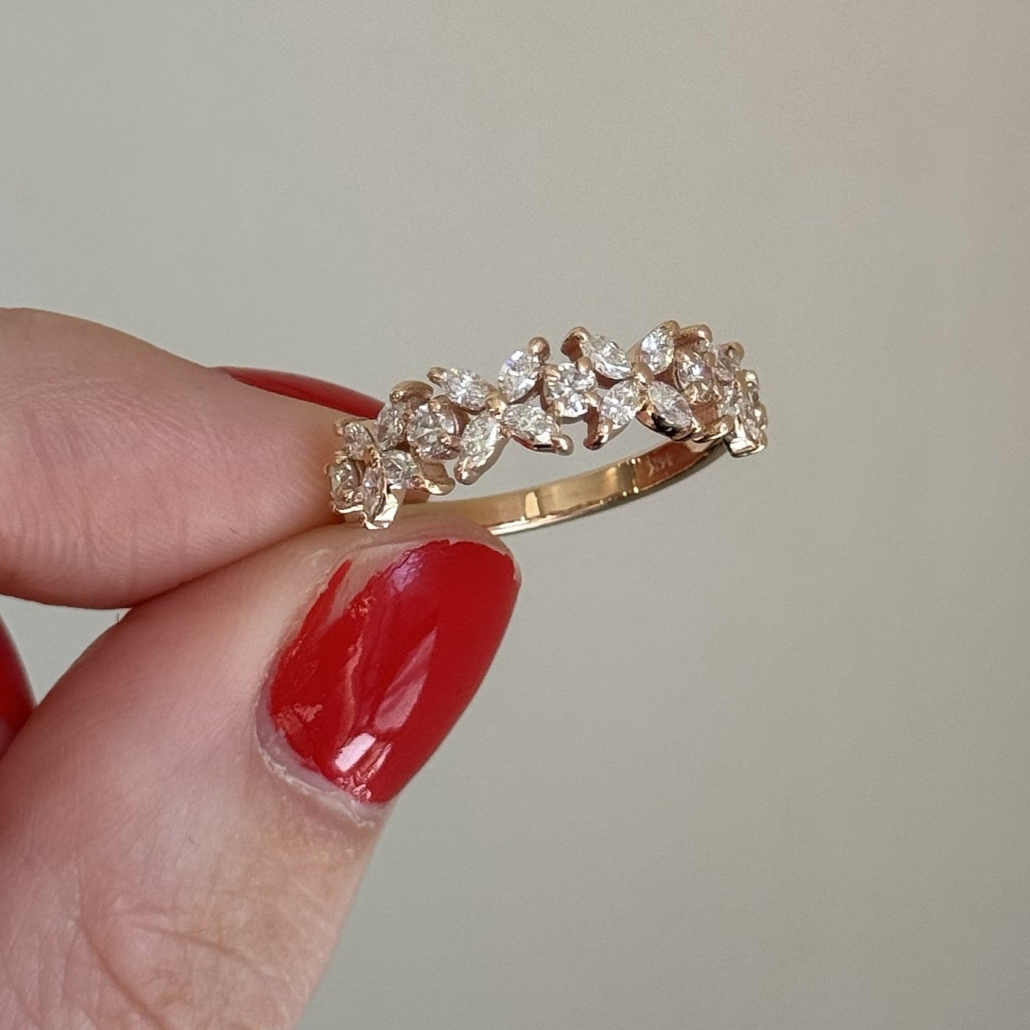 14K Rose Gold Marquise Diamond Flower Ring