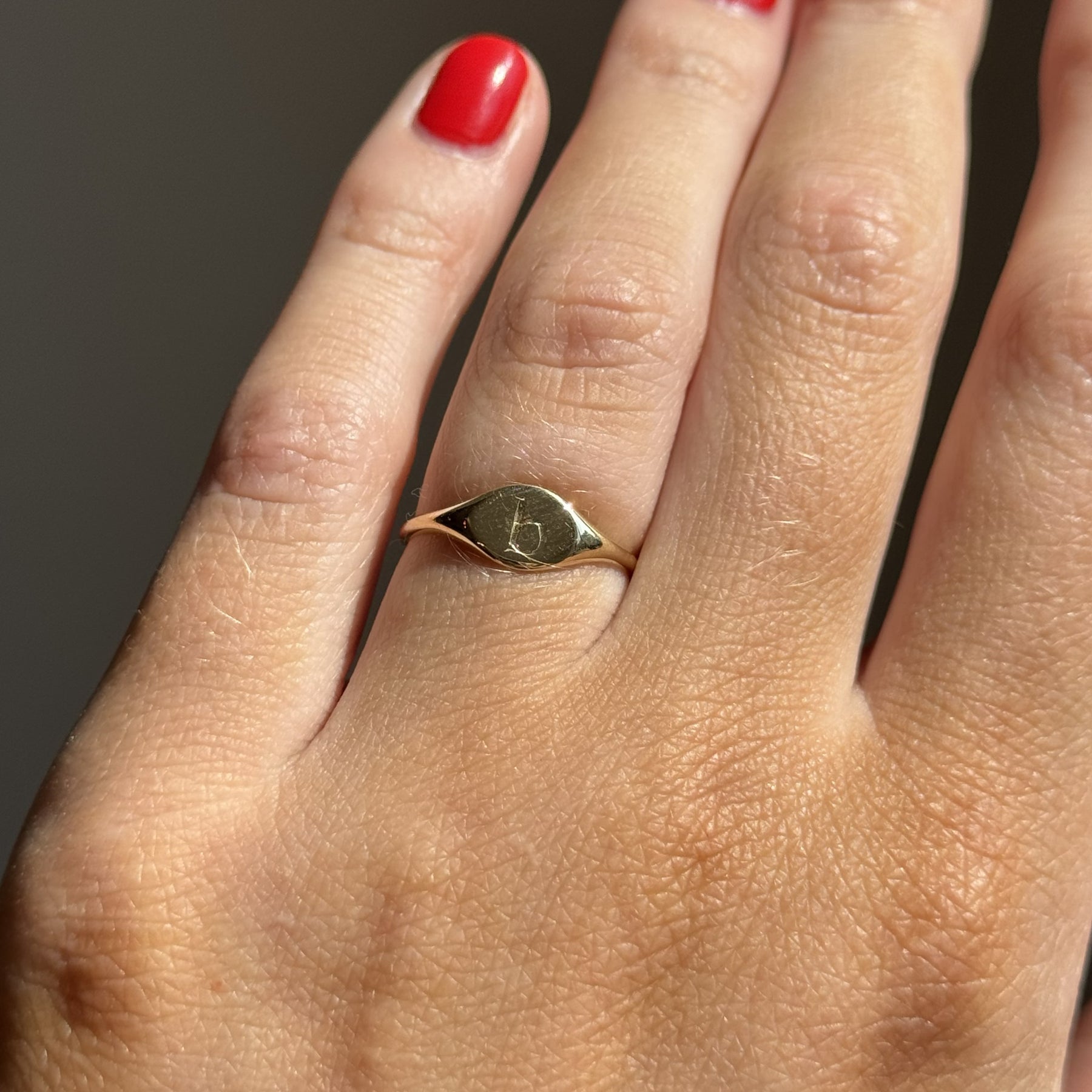 14K Yellow Gold "b" Small Signet Ring