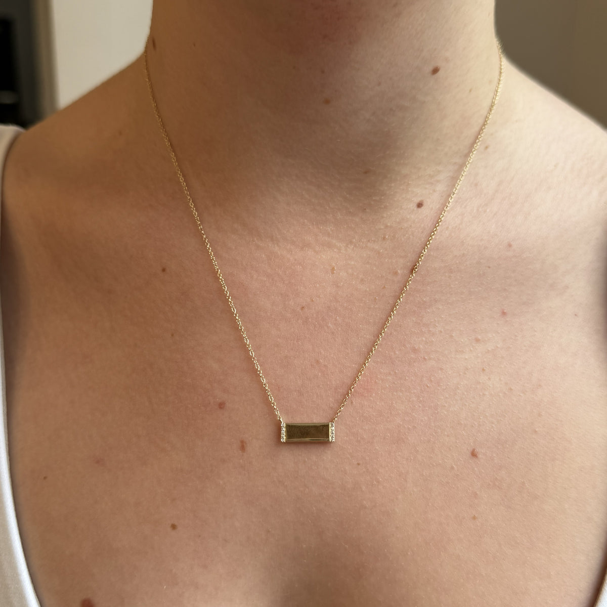 14K Yellow Gold Diamond Bar Necklace