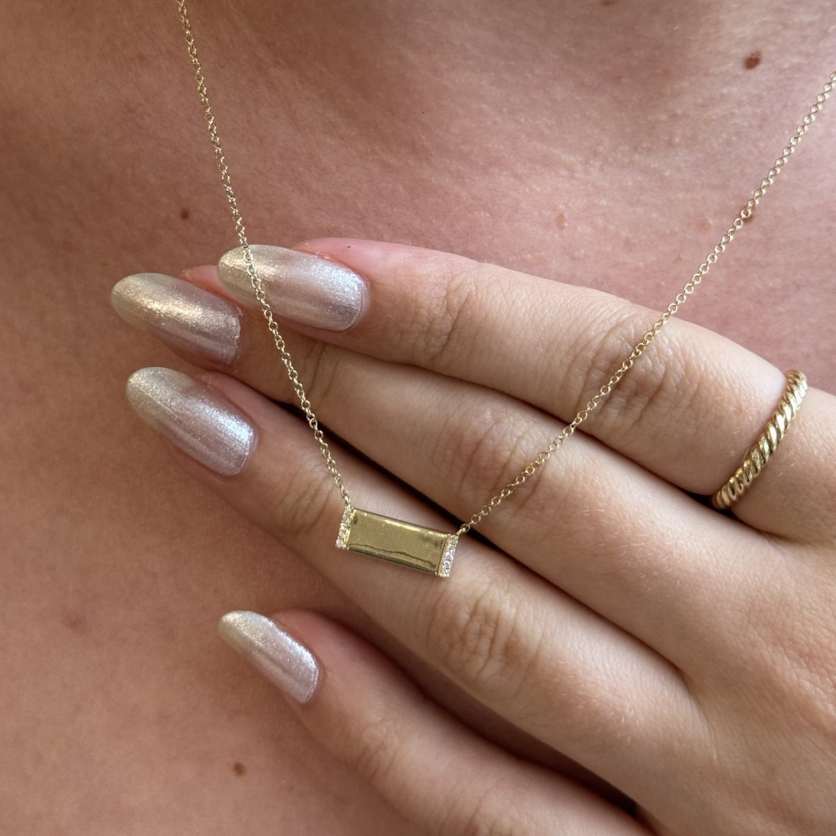 14K Yellow Gold Diamond Bar Necklace