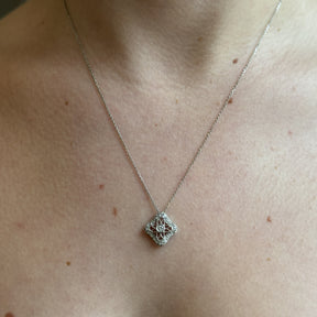 14K White Gold Diamond Filagree Pendant Necklace