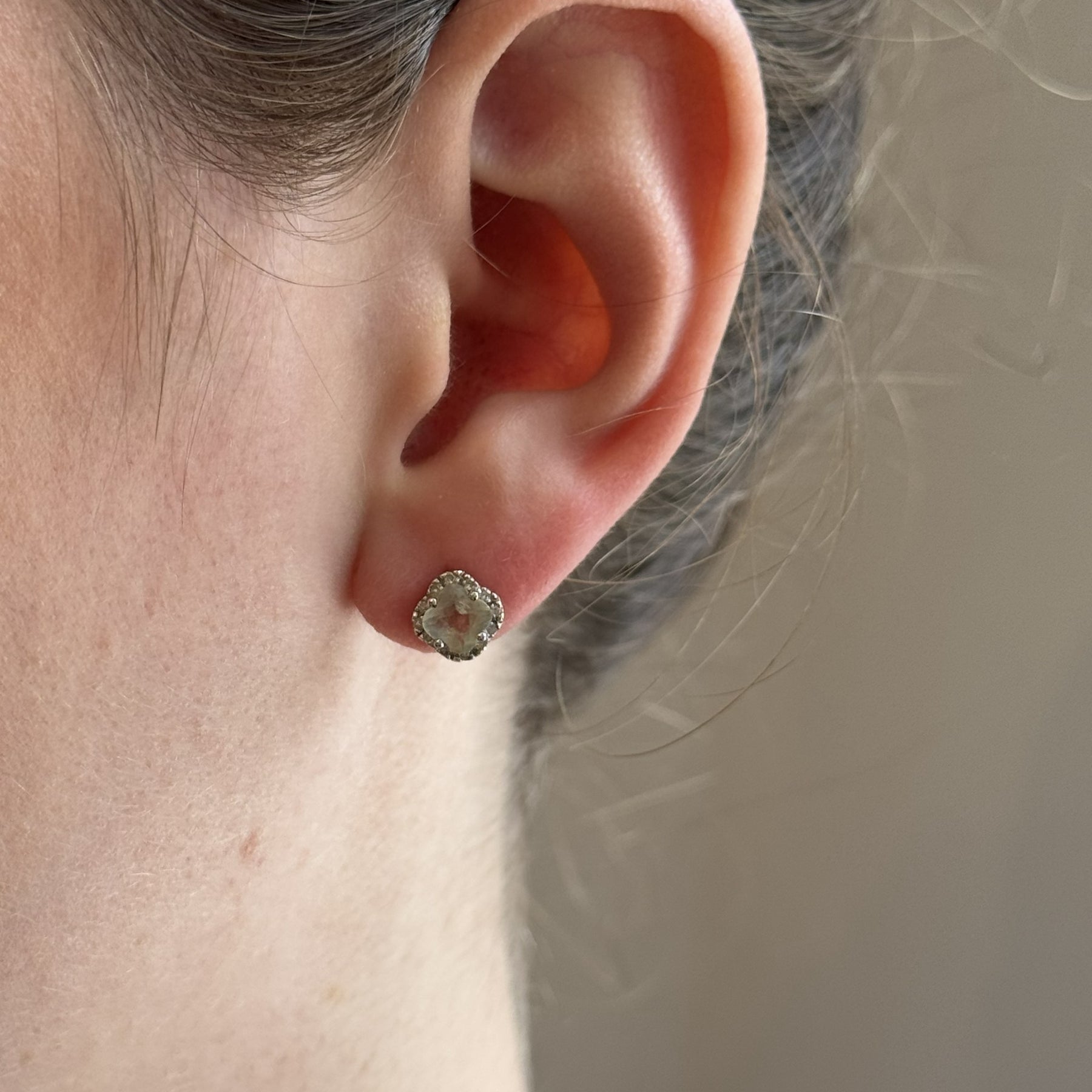 14K White Gold Prasiolite Stud Earrings