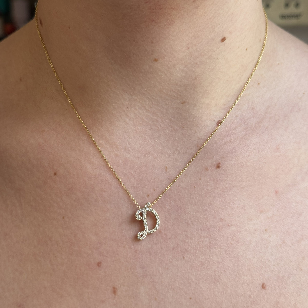 14K Yellow Gold Diamond Scripty "D" Pendant Necklace