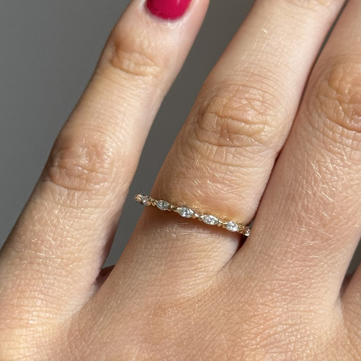 14K Yellow Gold East/West Lab Marquise Diamond Band
