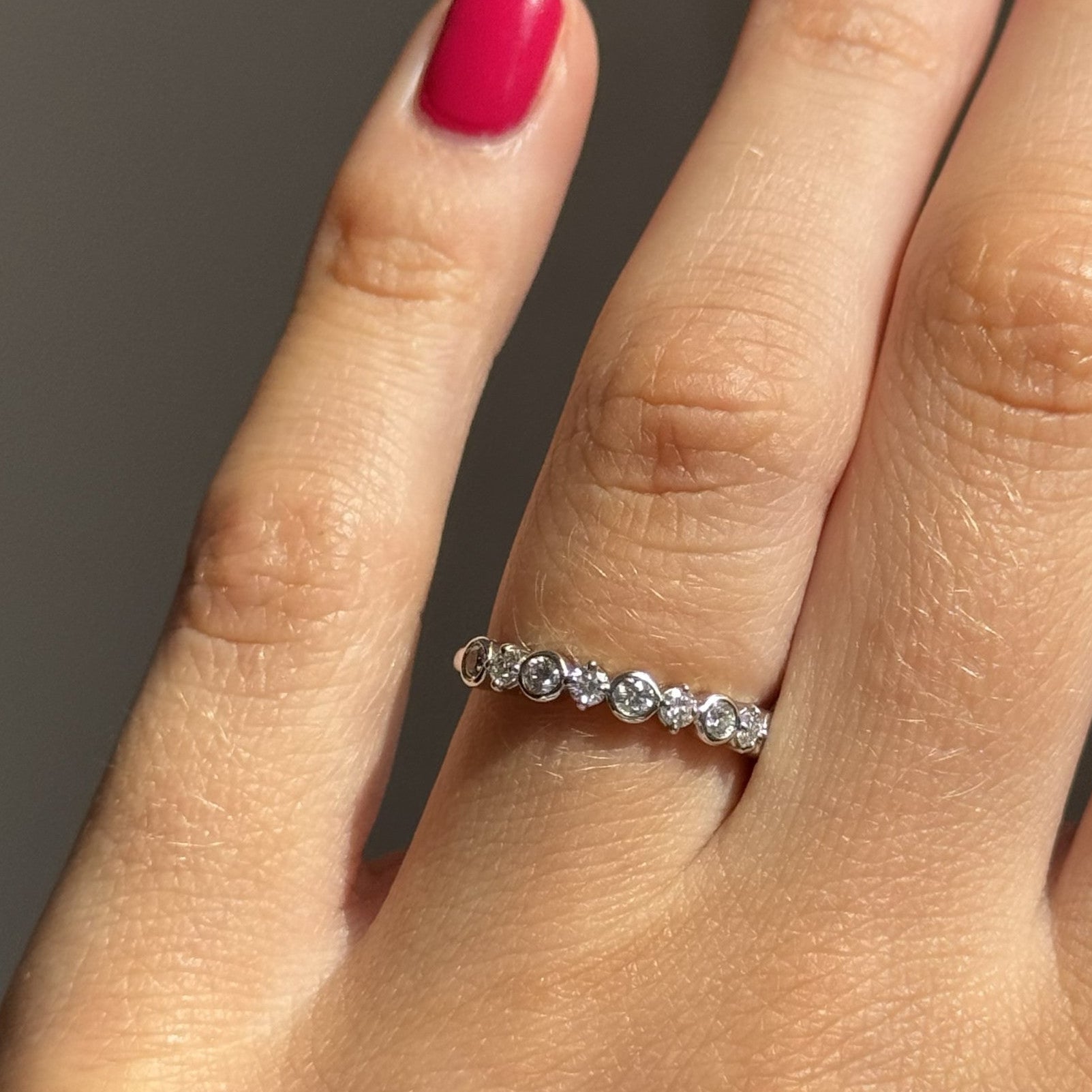 14K White Gold Lab Diamond Alternating Bezel Band