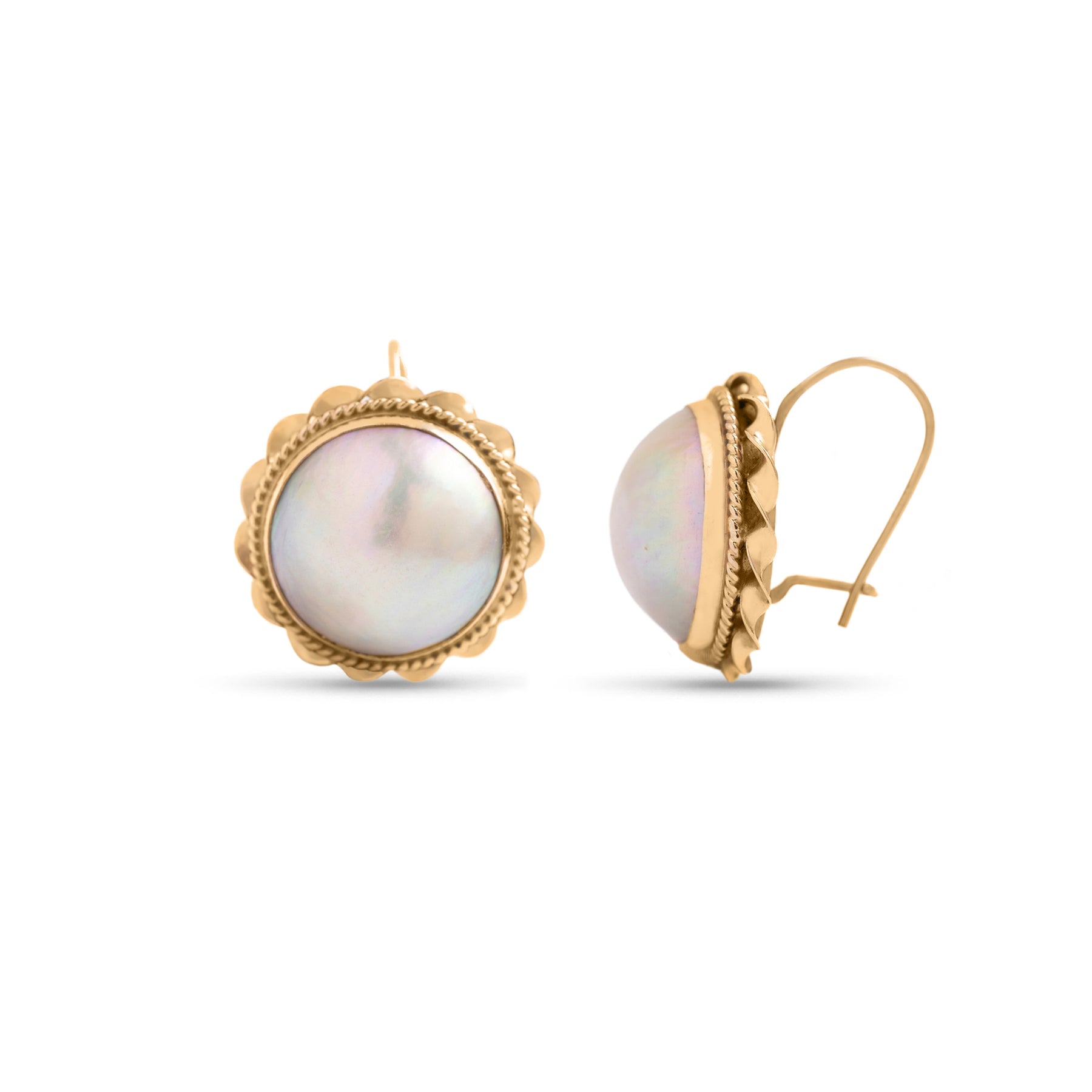 14k yellow gold estate pearl wire earrings
