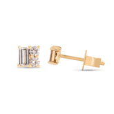 14k yellow gold baguette and round diamond cluster stud earrings