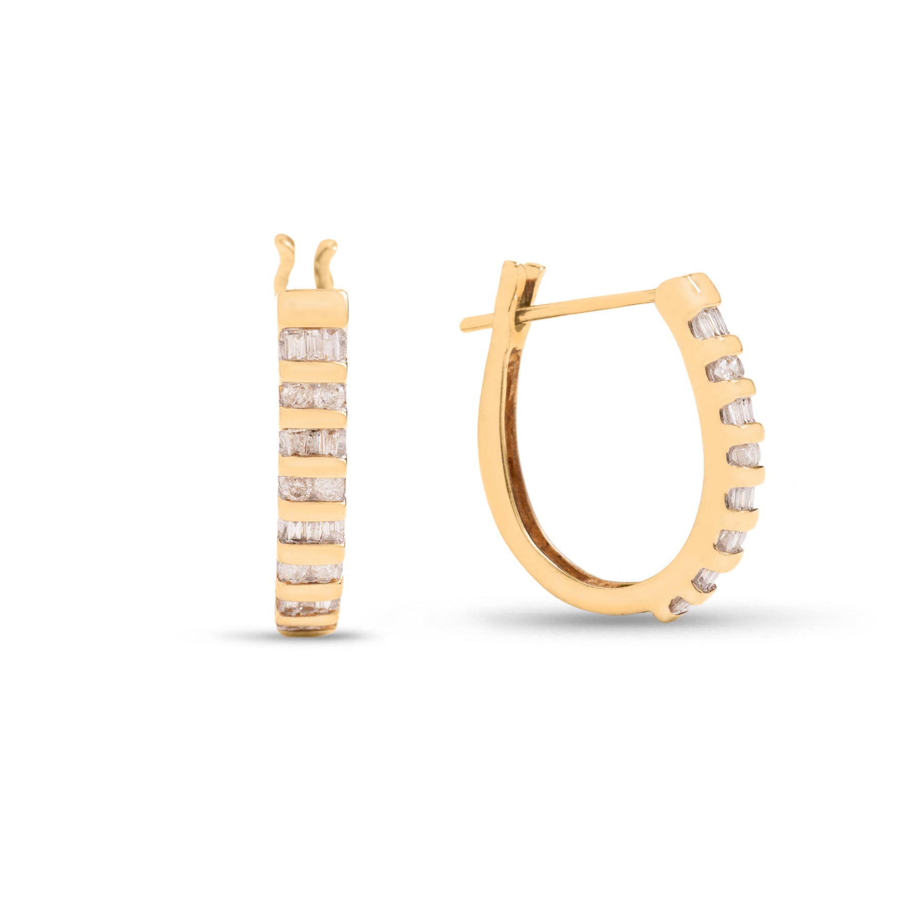 10k yellow gold estate round and baguette diamond earrings