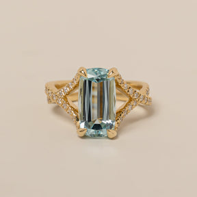 14k yellow gold antique elongated cushion cut aquamarine diamond pave twisted band cocktail ring