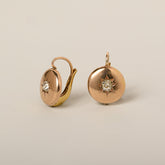 14k yellow gold old mine cut diamond starburst engraving leverback earrings victorian era