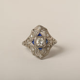 platinum diamond sapphire art deco era dinner ring