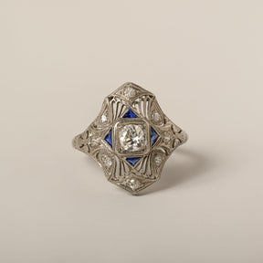 platinum diamond sapphire art deco era dinner ring