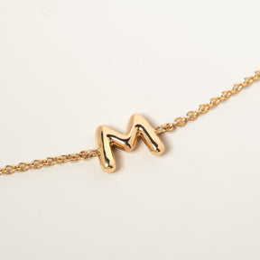14k gold sterling silver bubble puff initial charm bracelet
