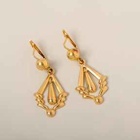 18k yellow solid gold leverback dangle earrings 1950-60s mid century estate earrings