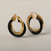 14k yellow gold black onyx twist contemporary estate hoop earrings