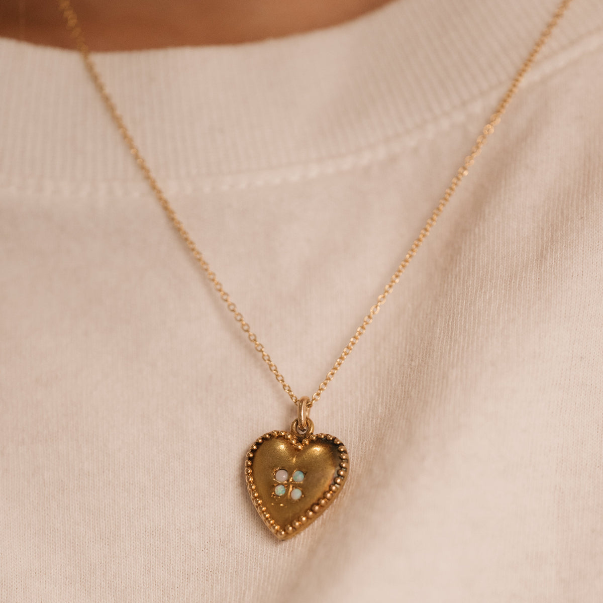10k victorian era heart shaped opal estate pendant on 14k yellow gold chain
