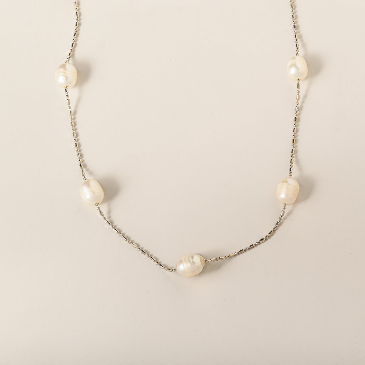 sterling silver oval pearl station necklace 18"