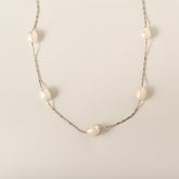 sterling silver oval pearl station necklace 18"