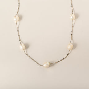 sterling silver oval pearl station necklace 18"