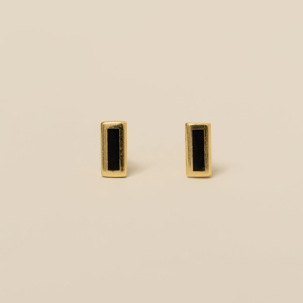 14k Black Onyx Enamel Stud Earrings