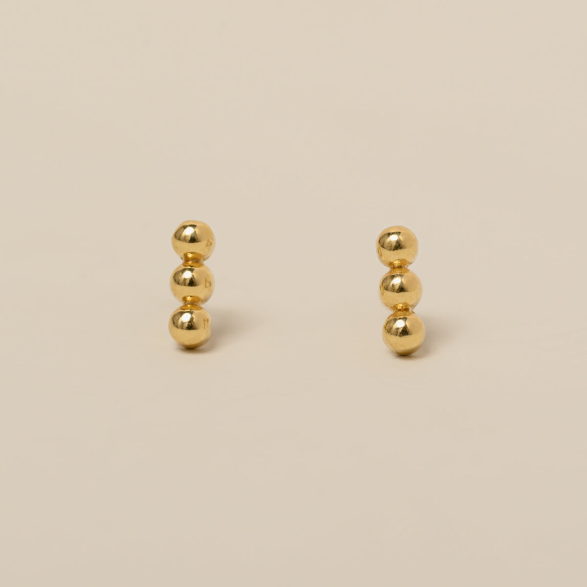 14k Triple Bead Bar Stud Earrings