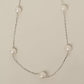 sterling silver round pearl station necklace 18"
