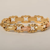 14k bicolor yellow and rose gold alternating link butterfly motif retro estate bracelet 7.5"