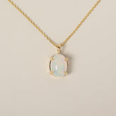 14k yellow gold oval opal simple pendant necklace 18"