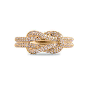 14k yellow gold diamond pave knot ring