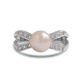 14k white gold estate pearl and diamond x ring size 6.5