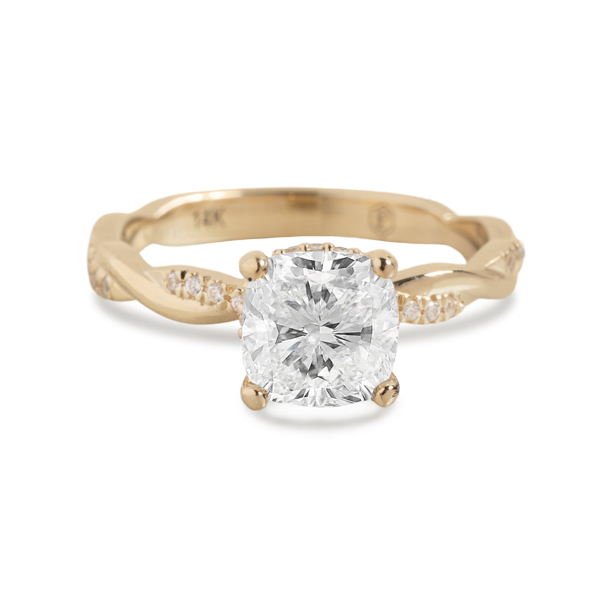 14k yellow, white, or rose gold semi custom engagement ring solitaire diamond on twisted band with diamonds