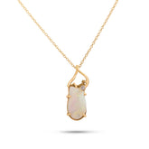 18k yellow gold estate oblong opal and diamond detail pendant necklace 20 inches
