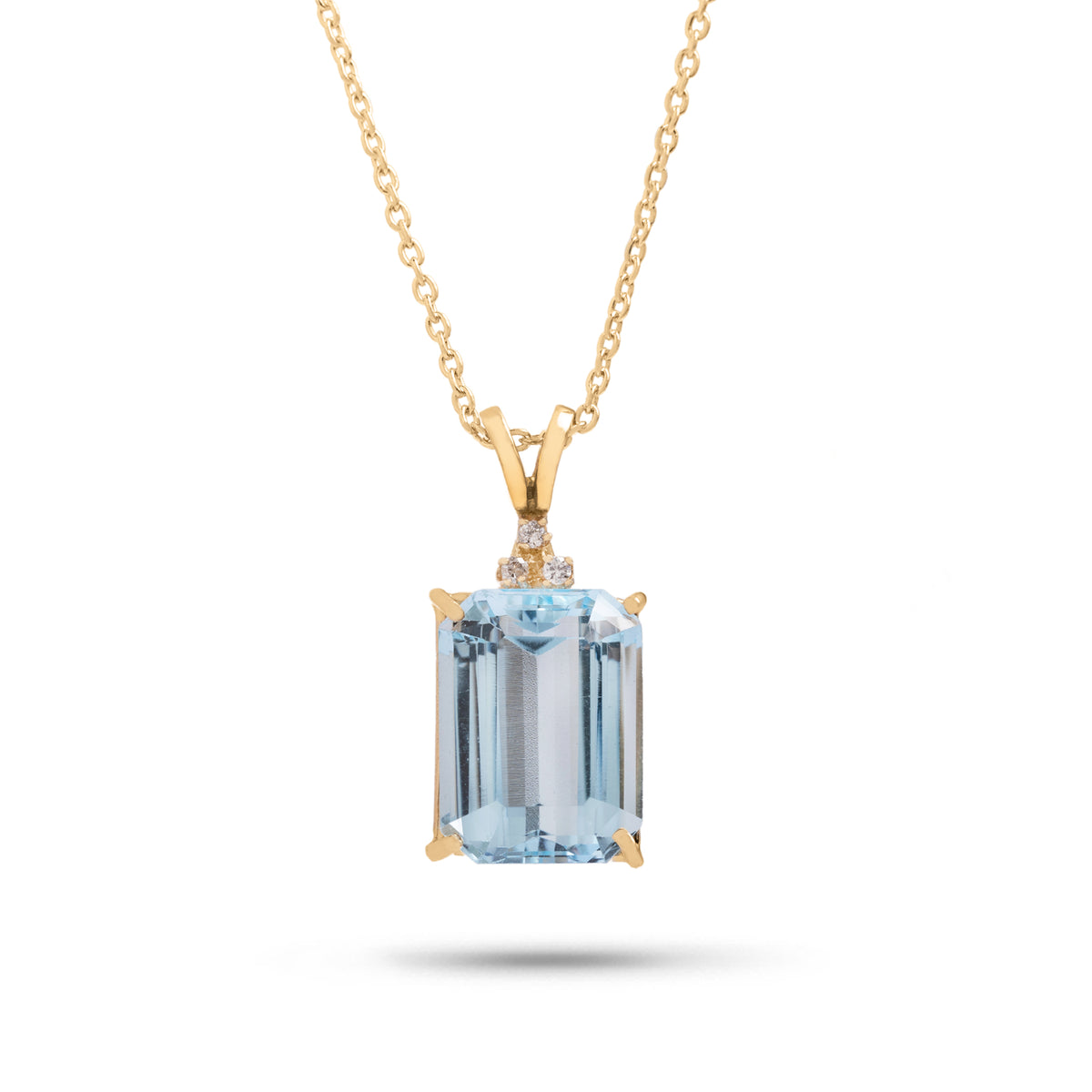 14k yellow gold blue topaz and diamond pendant estate necklace