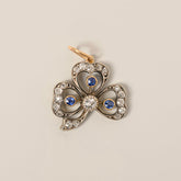14k yellow gold edwardian era vintage sapphire diamond three leaf clover pendant charm