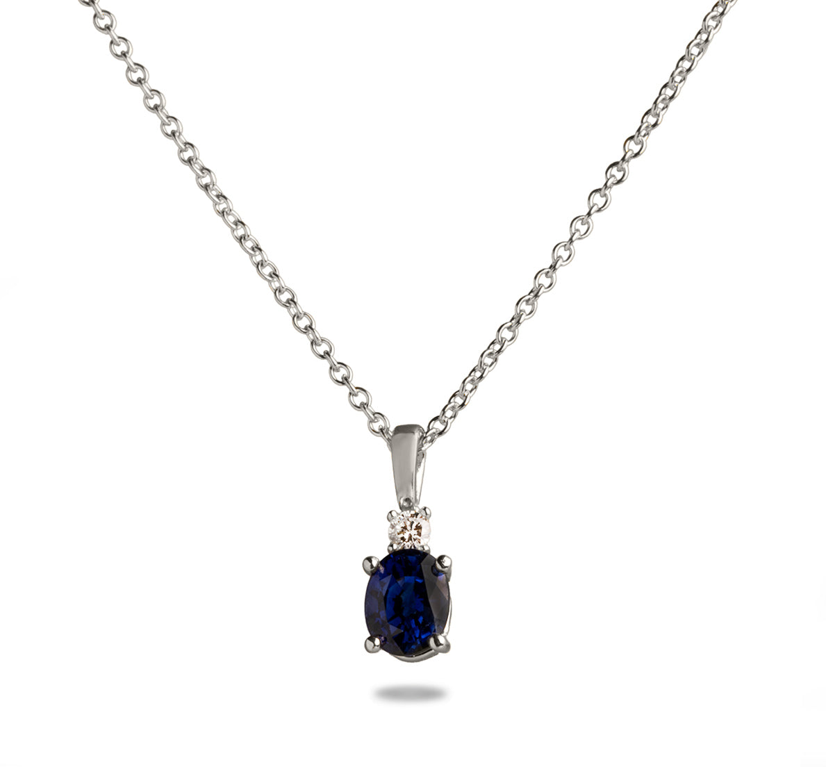 0.62ct oval cut blue sapphire diamond accent 14k gold pendant necklace