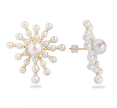 18k yellow gold freshwater pearl gold bead bursts statement stud post earrings
