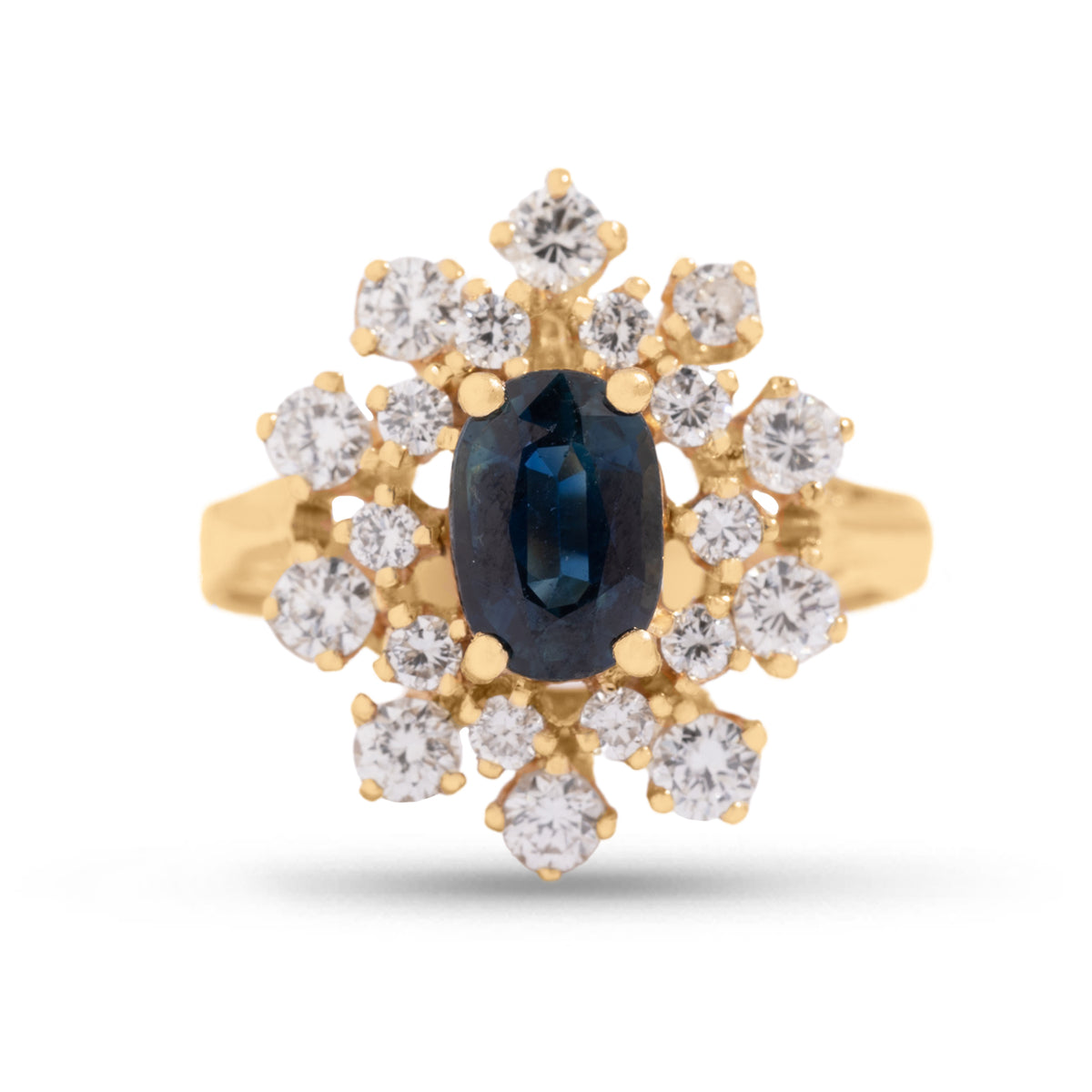 14k yellow gold saphhire and diamond estate ring size 4.75