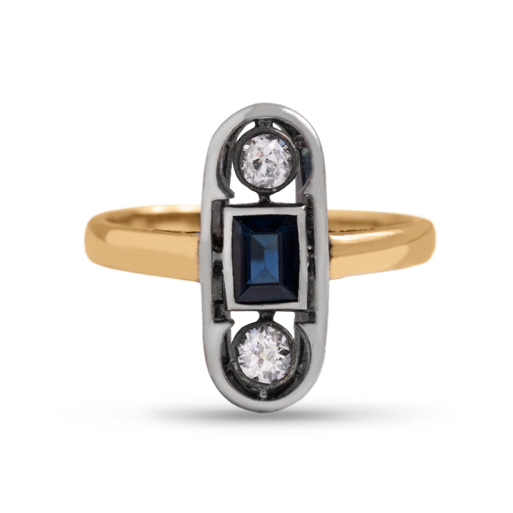 14k yellow gold and sterling silver estate diamond and sapphire ring