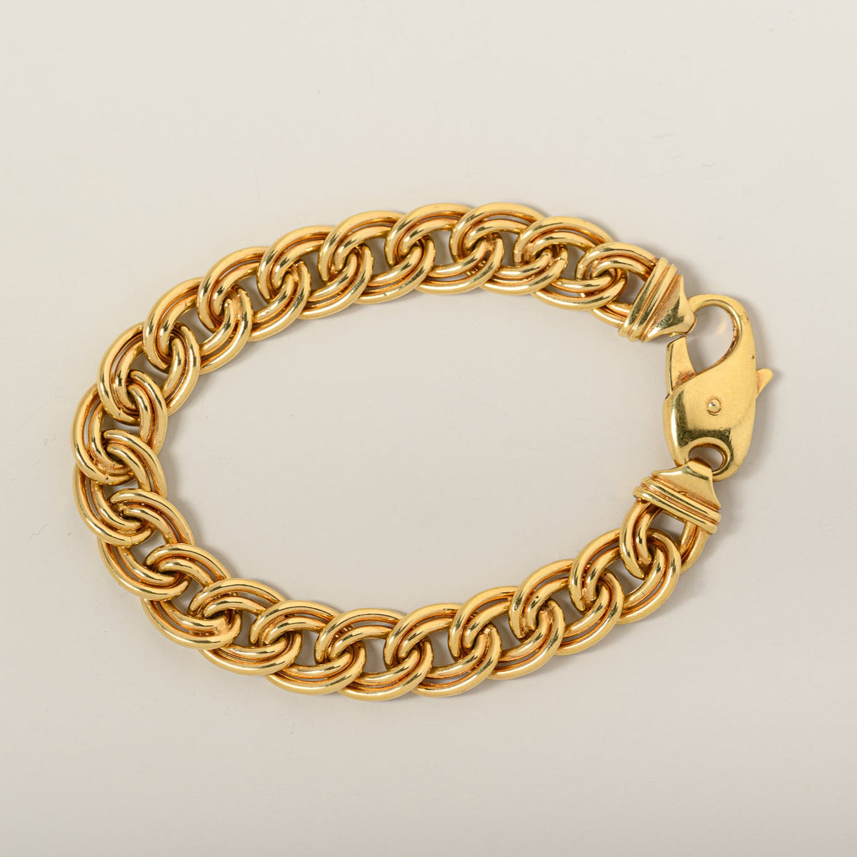 18k yellow gold custom double curb chain bracelet large lobster clasp 