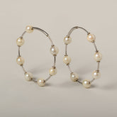 18k white gold pearl station hoops contemporary estate earrings