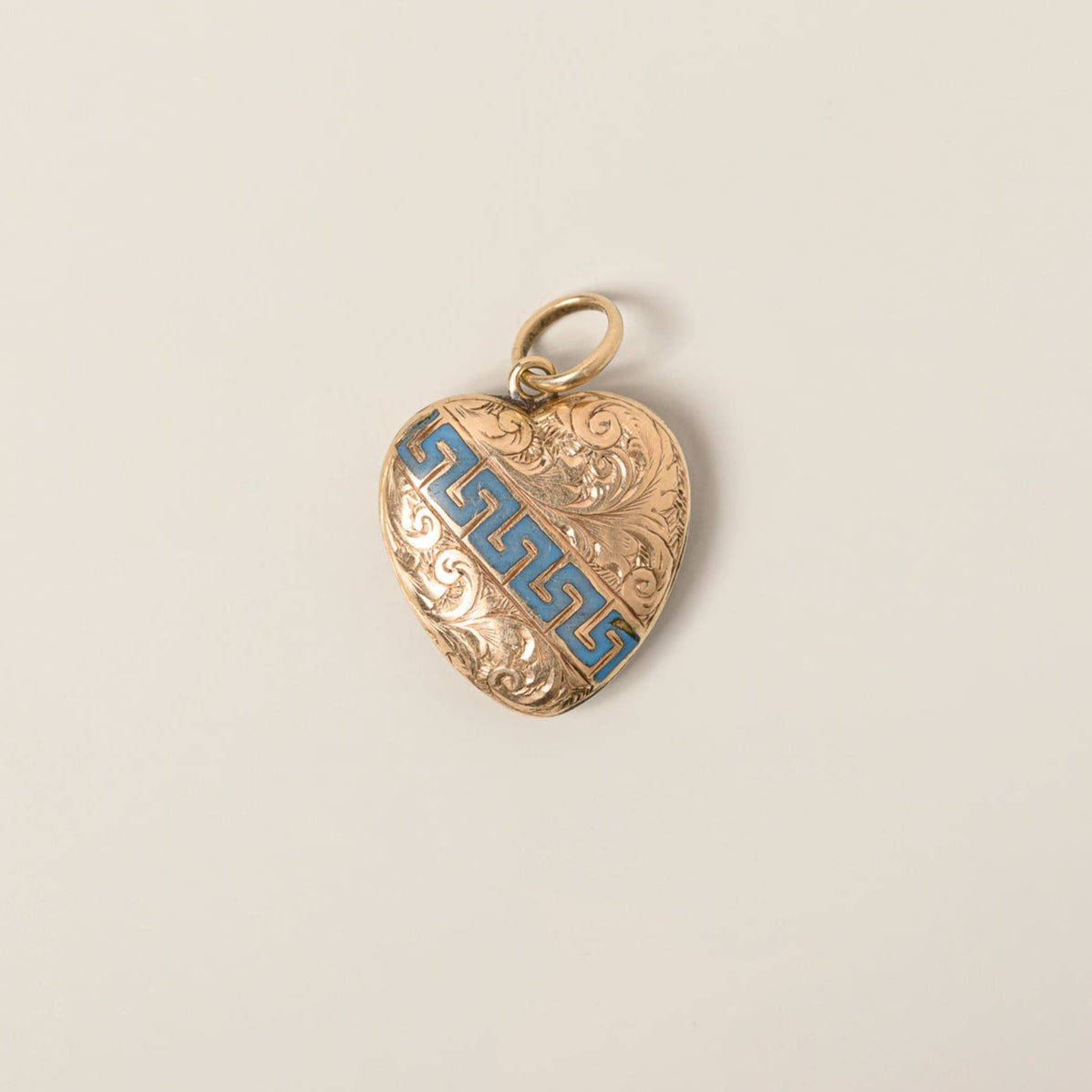 14k yellow gold blue enamel engraved heart locket pendant victorian era
