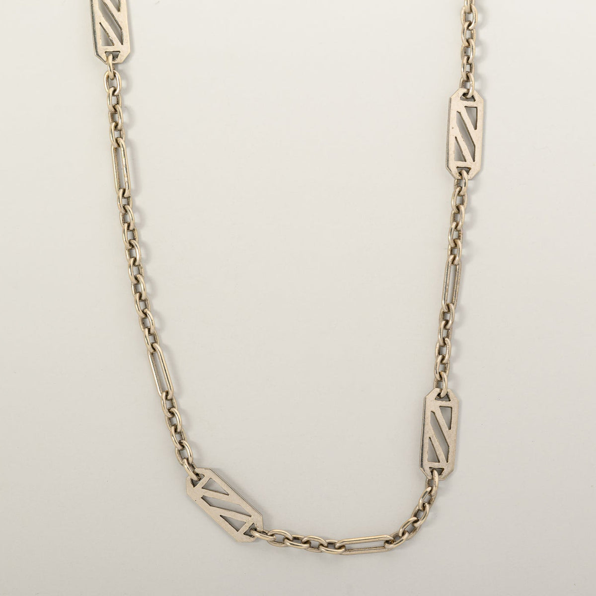 14k white gold early 20th century watch chain conversion 15" chain necklace